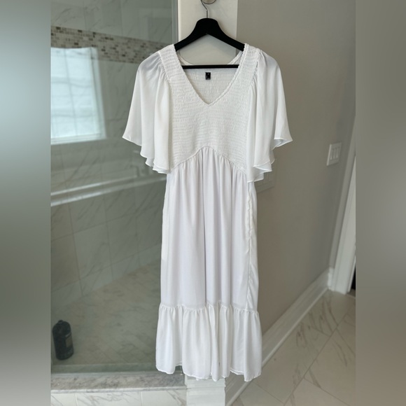Lillusory Flowy White Smocked Midi Dress - Picture 8 of 11